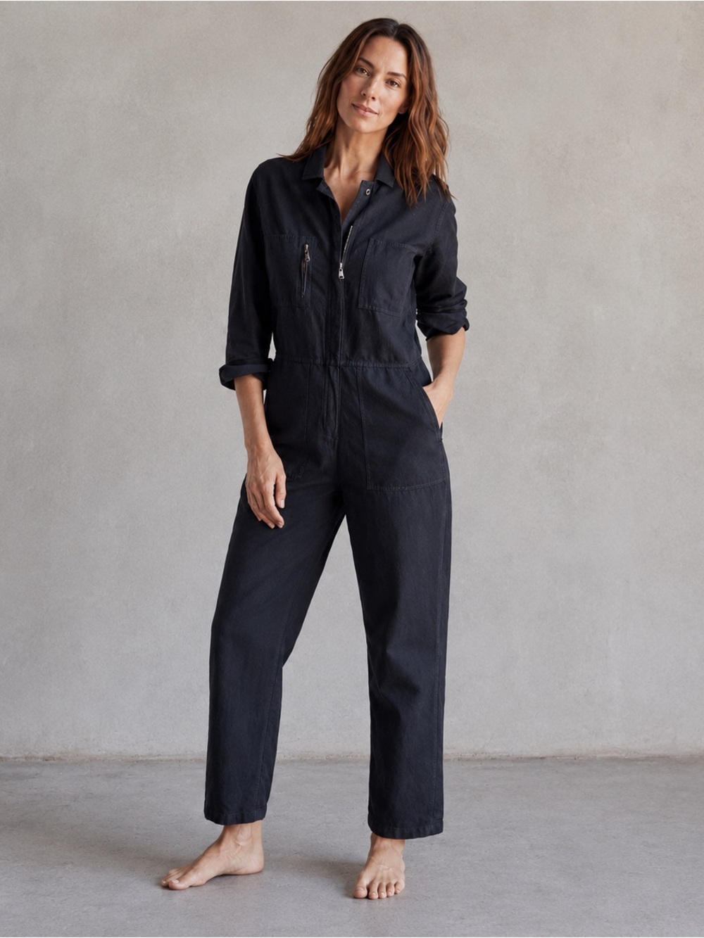 Outerknown Women’s Utility Jumpsuit Navy Organic Cotton Linen Size S NWT